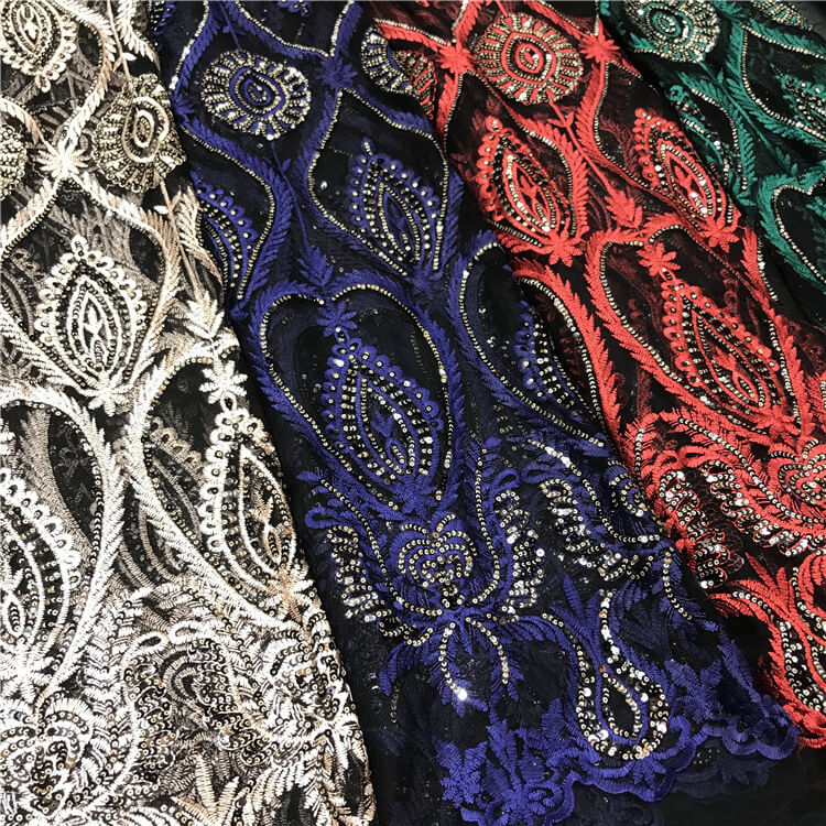 Sequin Evening Women's Polyester Embroidered Fabric for Women's Wear W 5